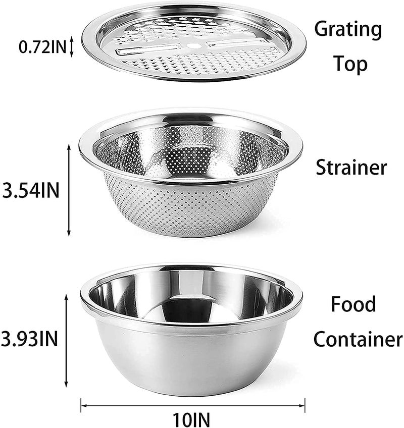 ONTRIP ONTRIP Multifunctional 3 in 1 Stainless Steel Basin Grater Vegetable Cutter with Drain Basket - Vegetable Fruits Washing Bowl Strainer Set - Image 2