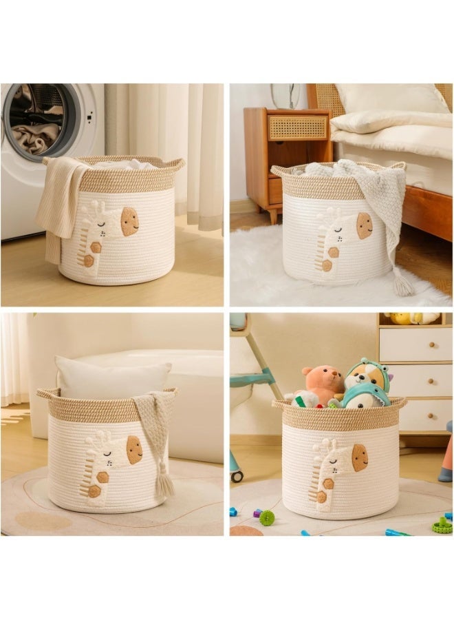 Large Woven Cotton Rope Storage Basket with Giraffe Embroidery for Toys, Blankets, and Laundry - Image 5