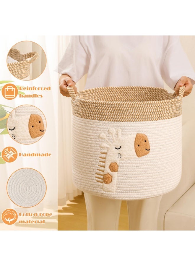 Large Woven Cotton Rope Storage Basket with Giraffe Embroidery for Toys, Blankets, and Laundry - Image 3