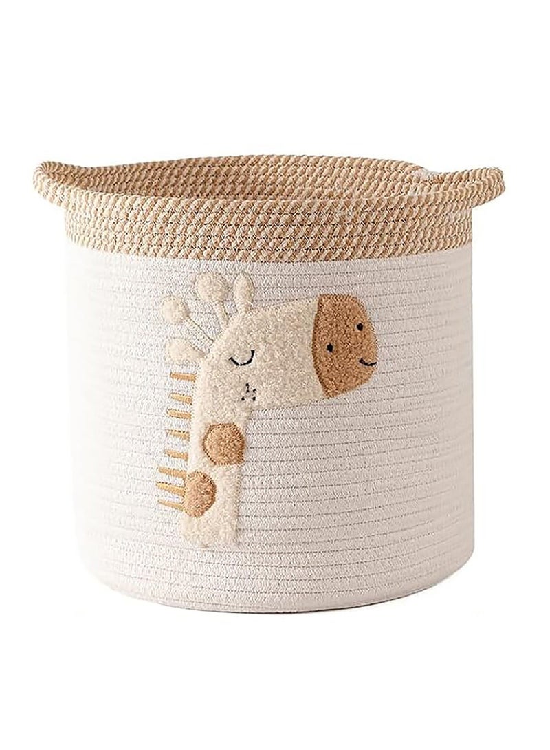 Large Woven Cotton Rope Storage Basket with Giraffe Embroidery for Toys, Blankets, and Laundry - Image 1