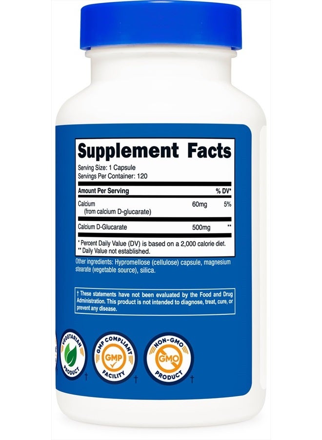 Nutricost كالسيوم د-غلوكارات 500 ملغ، 120 كبسولة - خالي من الغلوتين، غير معدّل وراثيًا، مناسب للنباتيين - Image 3