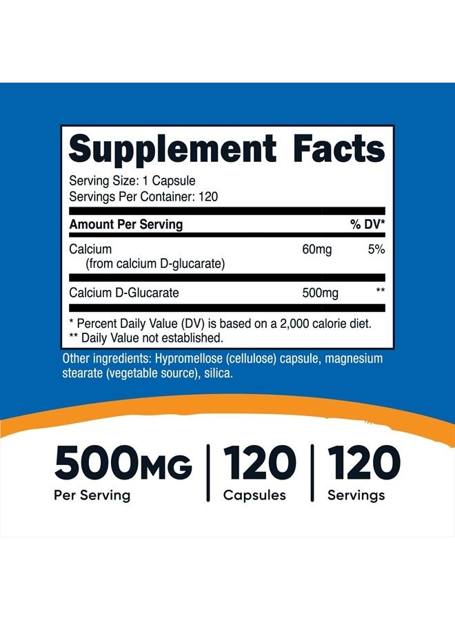 Nutricost كالسيوم د-غلوكارات 500 ملغ، 120 كبسولة - خالي من الغلوتين، غير معدّل وراثيًا، مناسب للنباتيين - Image 4
