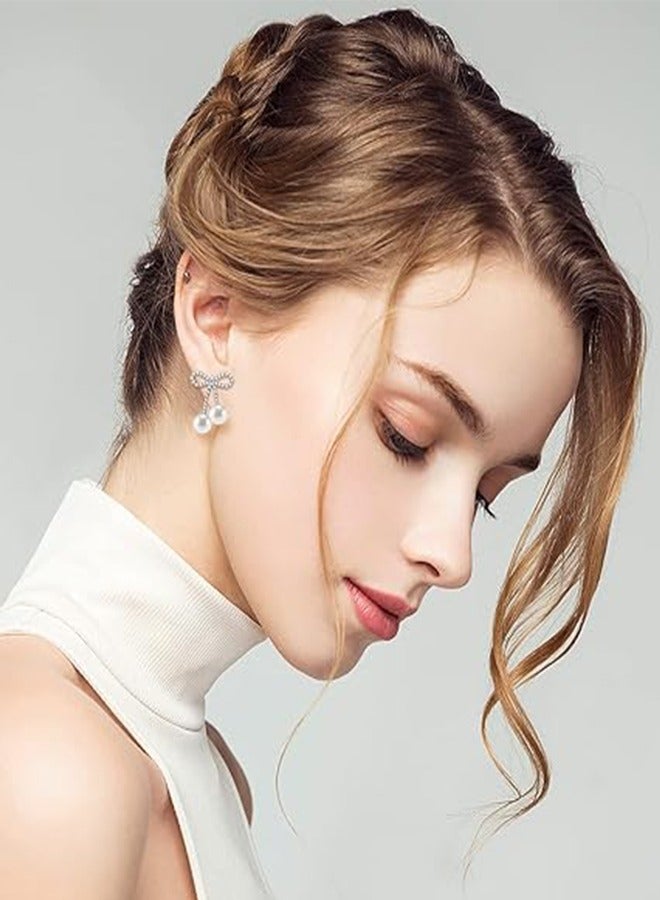 Bow Earrings Pearl Earrings Women Girls Rhinestone Pendant Long Tassel Earrings 925 Silver Needle Heart-beating Bow Pearl Earrings Niche Sweet - Image 3