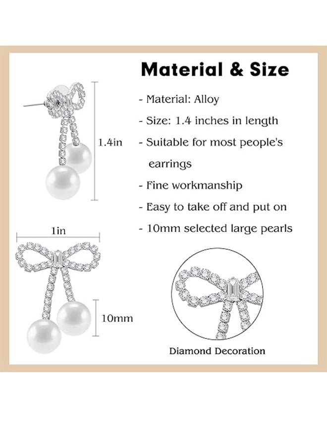 Bow Earrings Pearl Earrings Women Girls Rhinestone Pendant Long Tassel Earrings 925 Silver Needle Heart-beating Bow Pearl Earrings Niche Sweet - Image 5