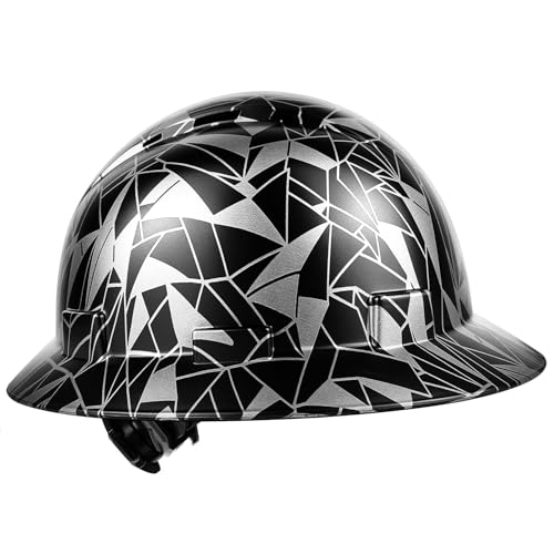 TOKISHI Full Brim Hard Hat - OSHA Safety Helmet Durable Lightweight Carbon Fiber Hard Hat, 6-Point Ratchet Suspension Protective Gear for Men and Women (Geometric Black, Standard) - Image 1