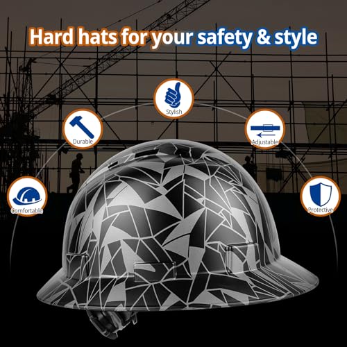 TOKISHI Full Brim Hard Hat - OSHA Safety Helmet Durable Lightweight Carbon Fiber Hard Hat, 6-Point Ratchet Suspension Protective Gear for Men and Women (Geometric Black, Standard) - Image 2