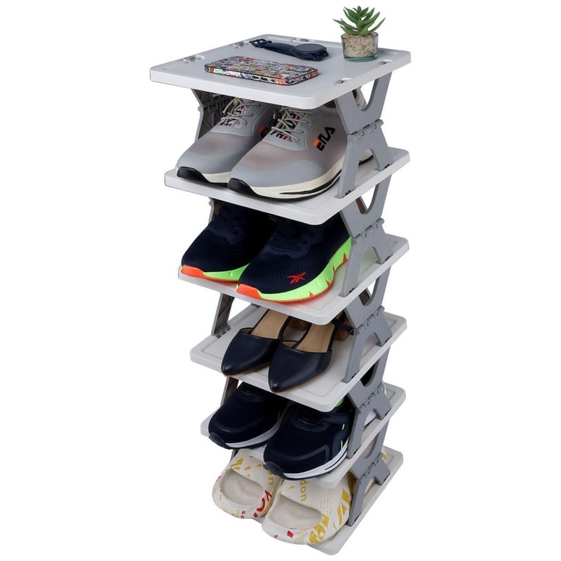 12FOR COLLECTION Shoe Rack with 6 Layer Shoes Stand Multifunctional Entryway Foldable Collapsible Door Shoe Rack Free Standing Heavy Duty Plastic Shoe Shelf Storage Organizer Footwear Home1pcs - Image 1