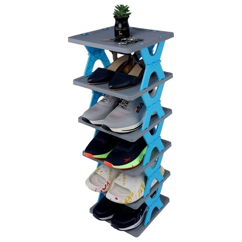 12FOR COLLECTION Shoe Rack with 6 Layer Shoes Stand Multifunctional Entryway Foldable Collapsible Door Shoe Rack Free Standing Heavy Duty Plastic Shoe Shelf Storage Organizer Footwear Home1pcs - Image 3