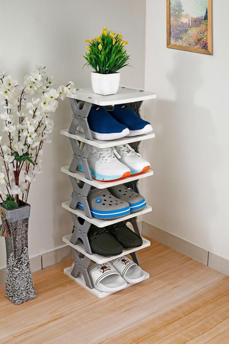 12FOR COLLECTION Shoe Rack with 6 Layer Shoes Stand Multifunctional Entryway Foldable Collapsible Door Shoe Rack Free Standing Heavy Duty Plastic Shoe Shelf Storage Organizer Footwear Home1pcs - Image 2