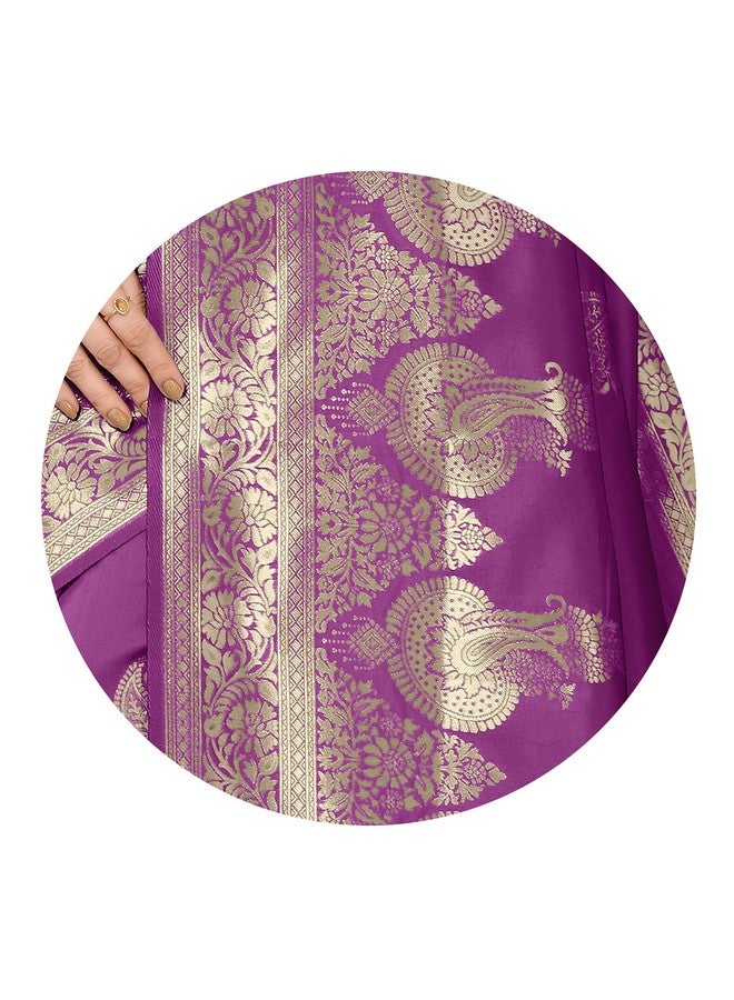 MIRCHI FASHION MIRCHI FASHION Women Silk Cotton Kanjivaram Soft Floral and Paisley Zari Woven Butta Saree with Blouse Piece | Jacquard Design Banarasi Sarees (36983 - Purple, Golden) - Image 5