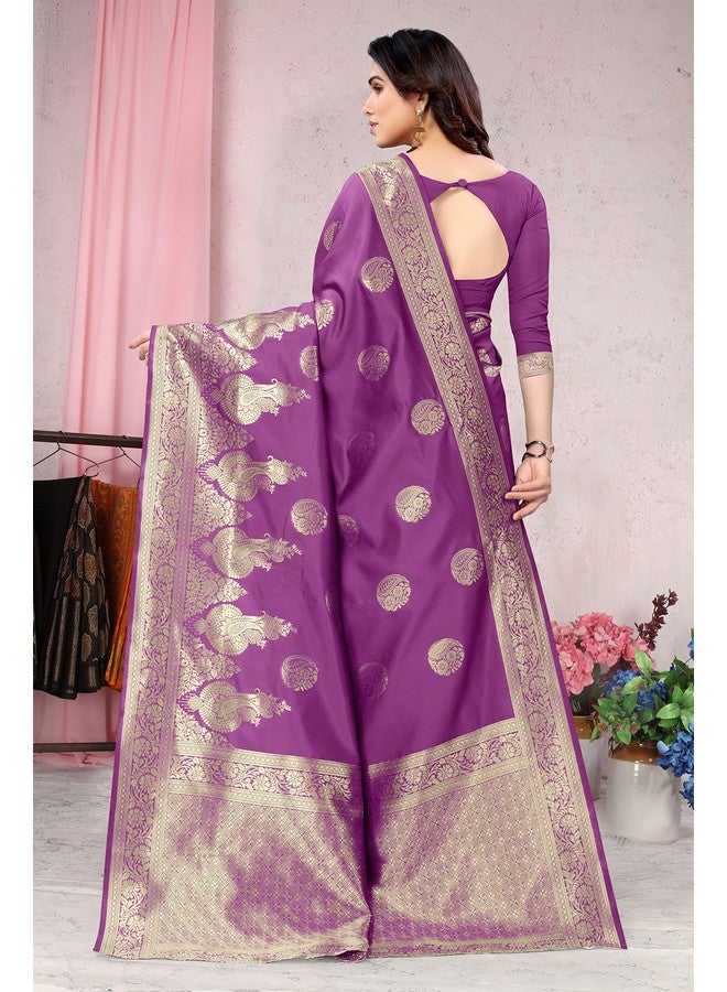 MIRCHI FASHION MIRCHI FASHION Women Silk Cotton Kanjivaram Soft Floral and Paisley Zari Woven Butta Saree with Blouse Piece | Jacquard Design Banarasi Sarees (36983 - Purple, Golden) - Image 4