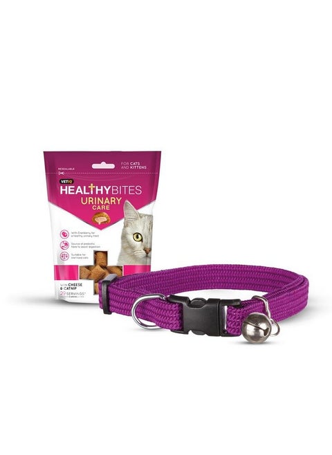 Adjustable Elastic Cat Collar With Bell (Color May Vary) - 1 Pc And Mark And Chappell Healthy Bites Urinary Care Cat Treats, 65 G - 1 Pc
