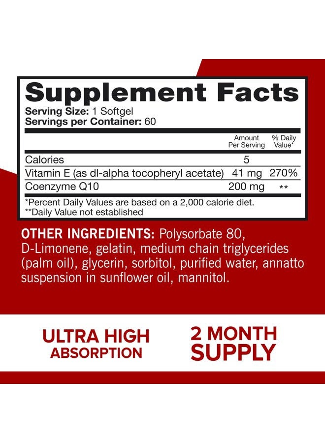 Qunol CoQ10 200mg Softgels, Ultra CoQ10 - Ultra High Absorption Coenzyme Q10 Supplements - Antioxidant Supplement for Vascular and Heart Health & Energy Production - 2 Month Supply - 60 Count - Image 3