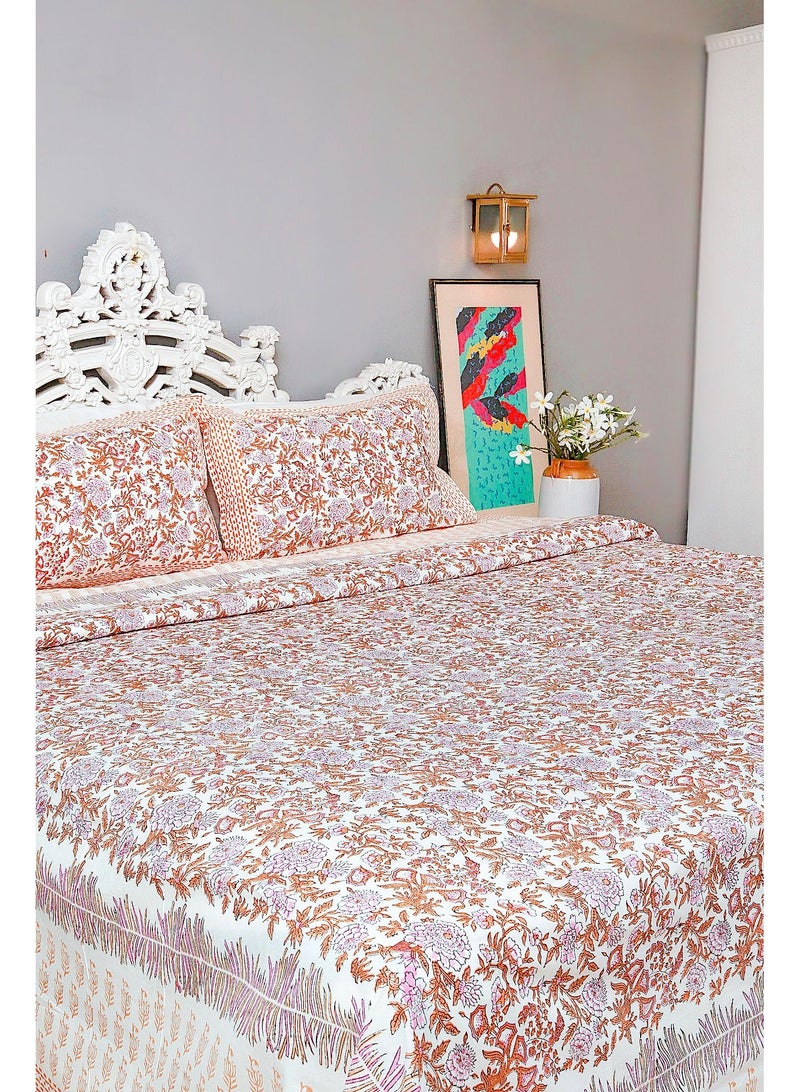 OJARIYA Super King Size Multicolored Sheet (with 250 TC) With Handblock Printed Organic Colors on 100 Percent Premium Organic Cotton and Pillow Covers  - Image 1