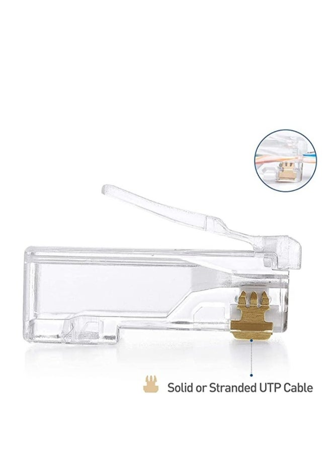 نيبمينينت - 100 قطعة من موصلات RJ45 المودولية Cat 6 للتمرير لأسلاك UTP الصلبة أو المتنوعة / موصلات Cat6-15u للتمرير - Image 1