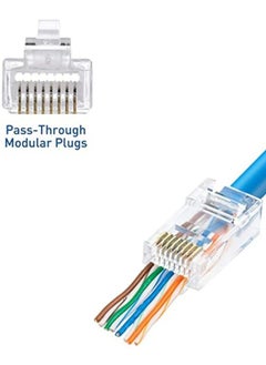 نيبمينينت 100 قطعة من موصلات RJ45 المودولية Cat 6 للتمرير لأسلاك UTP الصلبة أو المتنوعة / موصلات Cat6-15u للتمرير  - Image 3