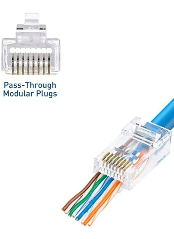 نيبمينينت - 100 قطعة من موصلات RJ45 المودولية Cat 6 للتمرير لأسلاك UTP الصلبة أو المتنوعة / موصلات Cat6-15u للتمرير - Image 1
