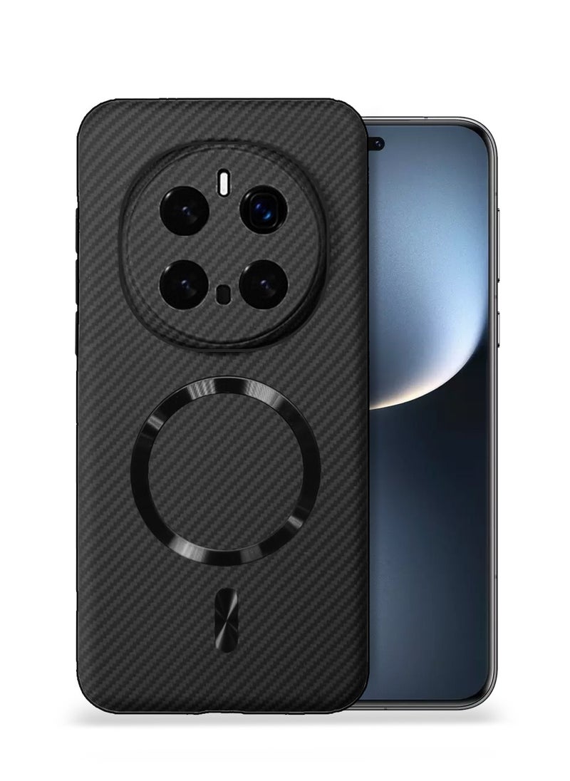 Wtech Honor Magic7 Pro 5G 2024 Liquid Silicone Carbon Fiber Texture With Magsafe Case Cover - Black  - Image 1