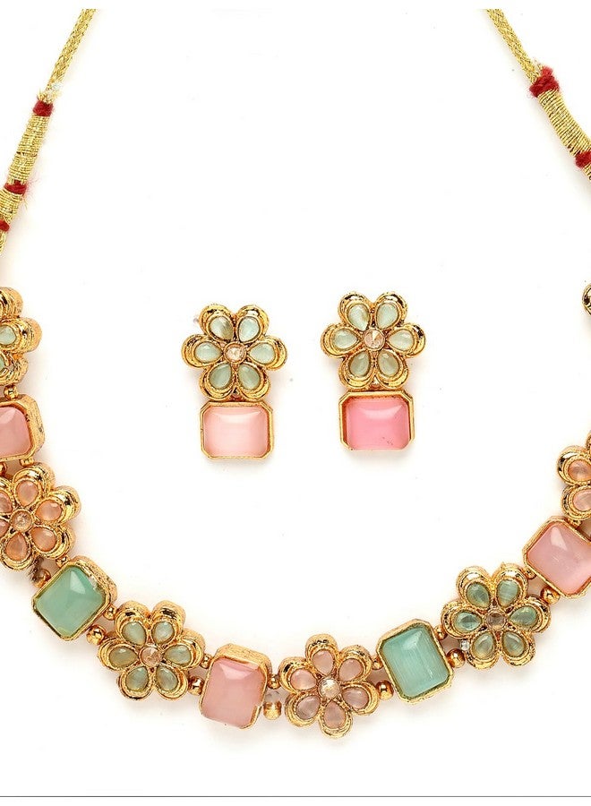 Sukkhi Youthful Floral Gold Plated Multicolor AD Stone Collar Bone Necklace Set And Earring | Jewellery Set For Women (NS105514) - Image 5