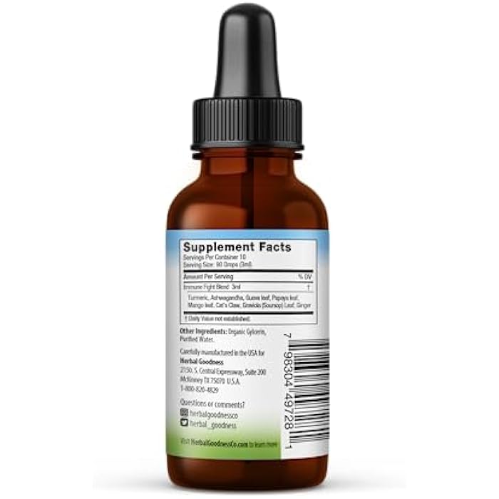 Herbal Goodness Immune Support 1oz with Ashwagandha for and Turmeric Herbal Supplements - Natural Kids Immune Booster Drops for Wellness and Immune Support for Kids - Non-GMO - Made in USA - Image 3