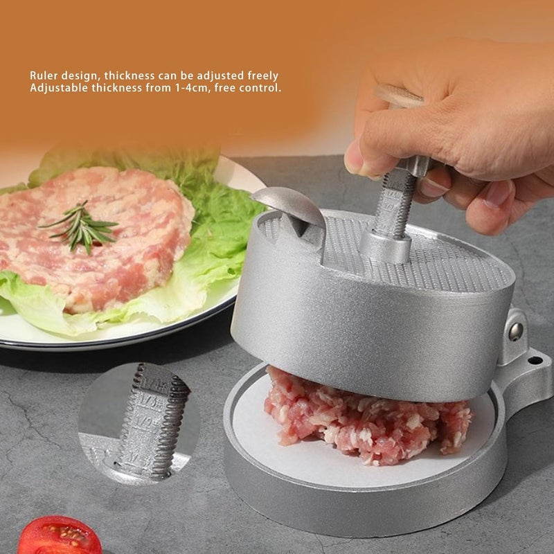 LIZEALUCKY Burger Press Hamburger Patty Maker Adjustable Thickness Nonstick Aluminum Alloy Burger Maker for BBQ Baking Stuffed Burgers Meat Presser Set with Patty Mould - Image 3