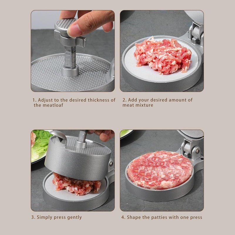 LIZEALUCKY Burger Press Hamburger Patty Maker Adjustable Thickness Nonstick Aluminum Alloy Burger Maker for BBQ Baking Stuffed Burgers Meat Presser Set with Patty Mould - Image 2