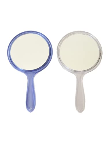 Tiamo Blue and Silver Round Shape Acrylic Handheld Beauty Makeup Mirror Both Sides one Side Magnifier for Bathroom Dressing TableShavingParloursSalon and for Travel kit 8 inch x 45 inch - Image 1