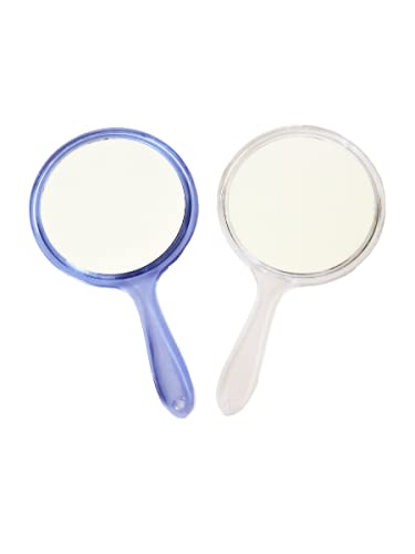 Tiamo Blue and Silver Round Shape Acrylic Handheld Beauty Makeup Mirror Both Sides one Side Magnifier for Bathroom Dressing TableShavingParloursSalon and for Travel kit 8 inch x 45 inch - Image 2