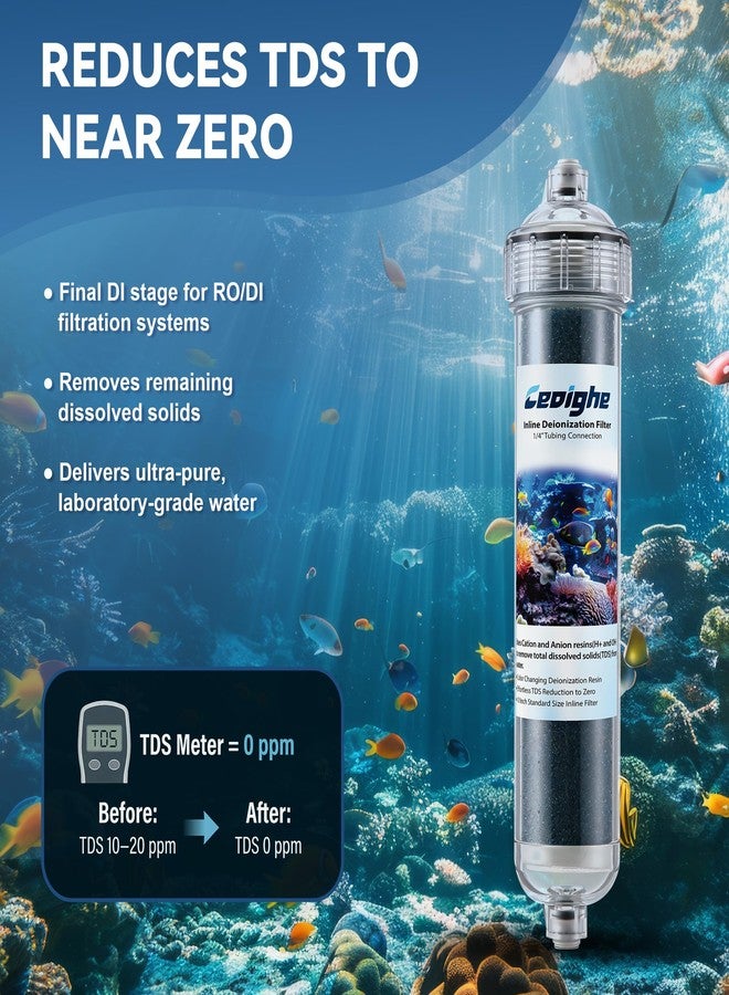 Ceoighe Color Changing Mixed Bed DI Resin Cartridge, Mixed Bed Deionization Filter for RO/DI Units, Compatible with Standard 1/4'' Tubing, Perfect for Aquarium & Hydroponics Systems - Image 3