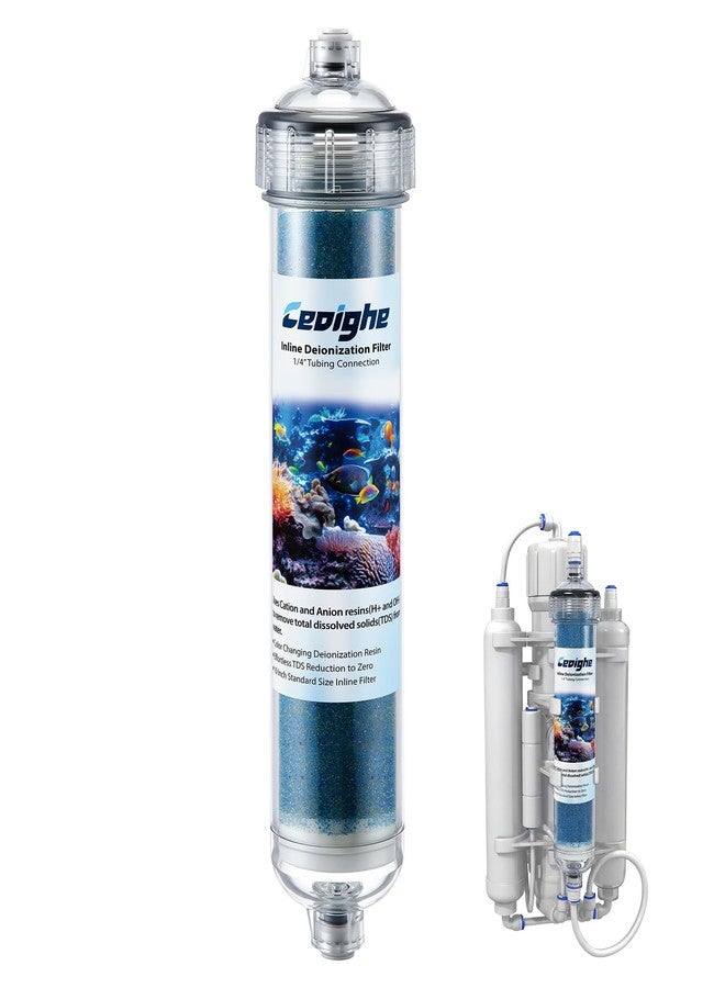 Ceoighe Color Changing Mixed Bed DI Resin Cartridge, Mixed Bed Deionization Filter for RO/DI Units, Compatible with Standard 1/4'' Tubing, Perfect for Aquarium & Hydroponics Systems - Image 1