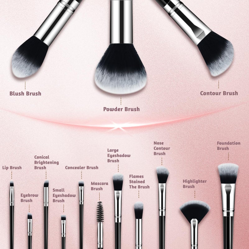 SOYOK Makeup Brush Set, Premium Synthetic 14 Pcs Makeup Brushes, Travel Makeup Brush Set for Foundation, Concealer, Blush and Eyeshadow Brush(Black) - Image 2