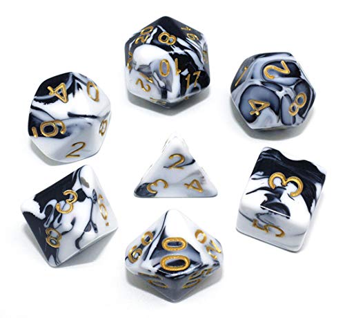 HD DND Dice Set Black White Marble RPG Polyhedral Dice Fit Dungeons and DragonsDD Pathfinder MTG Tabletop Role Playing Game 7Die Dice Set - Image 1
