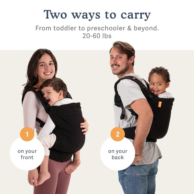 BECO Baby Carrier Toddler Carrier with Extra Wide Seat - 100% Cotton Carrying Backpack Style & Front-Carry,Lightweight & Breathable Child Carrier, Toddler Sling Carrier 20-60 lbs (Metro Black) - Image 2