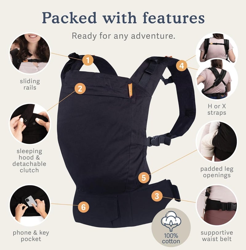 BECO Baby Carrier Toddler Carrier with Extra Wide Seat - 100% Cotton Carrying Backpack Style & Front-Carry,Lightweight & Breathable Child Carrier, Toddler Sling Carrier 20-60 lbs (Metro Black) - Image 3