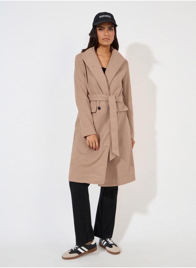 Styli - Regular Fit Double Breasted Belted Wool Like Coat - Image 1