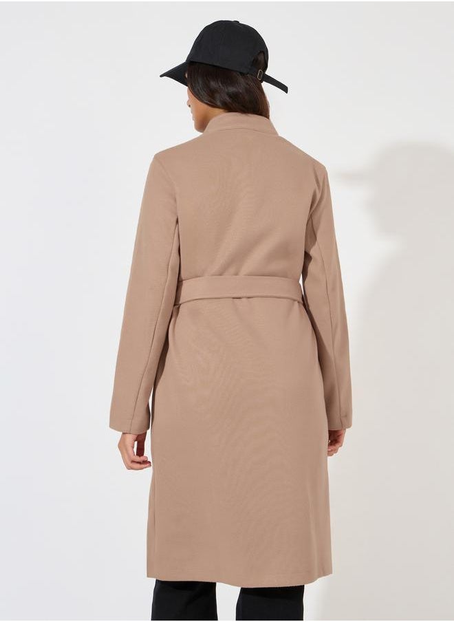 Styli - Regular Fit Double Breasted Belted Wool Like Coat - Image 1