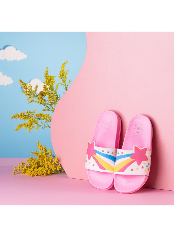 CUBS Rainbow Star Print Everyday Wear Eco-Friendly Pvc Slides For Girls Lightweight Easy To Wash And Anti-Slip Soles - Image 3