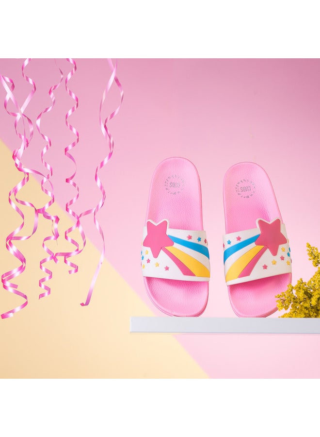 CUBS Rainbow Star Print Everyday Wear Eco-Friendly Pvc Slides For Girls Lightweight Easy To Wash And Anti-Slip Soles - Image 2