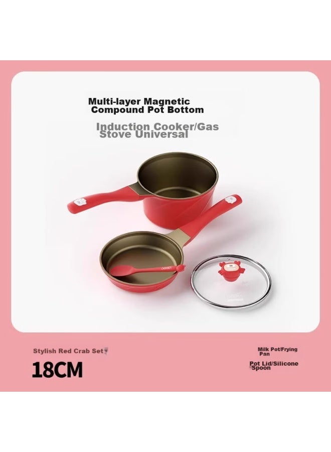 Didinika Baby Food Pot, Infant-specific Complementary Food Cooking Pot, Milk Heating Pot, Frying And Cooking All-in Red Crab Milk Pot + Frying Pan Set, 18cm - Image 5