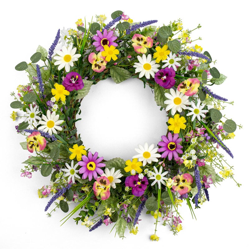 MG MagicGarden Artificial Spring Wreath 22 Inch Spring Wreaths for Front Door Springtime Flower Wreath with Colorful Daisy Pink Phalaenopsis for Springtime Holidays Wall Porch Farmhouse - Image 1