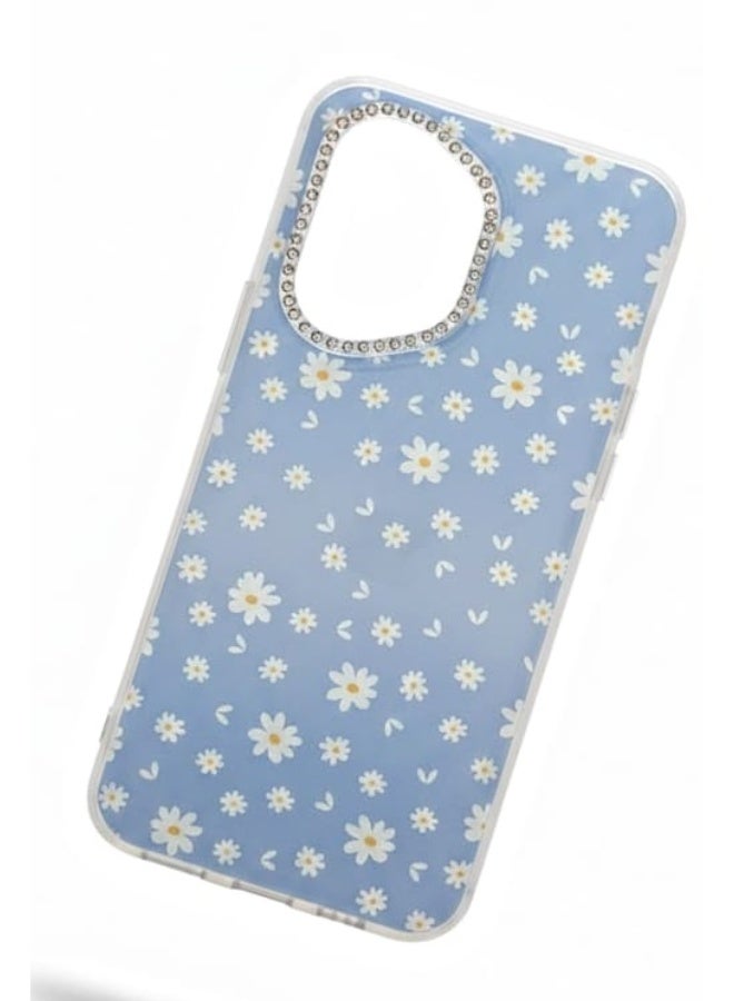 غطاء حماية فاخر لهاتف Honor 400 بلون أزرق هادئ مع نقشة زهور رقيقة - Image 3