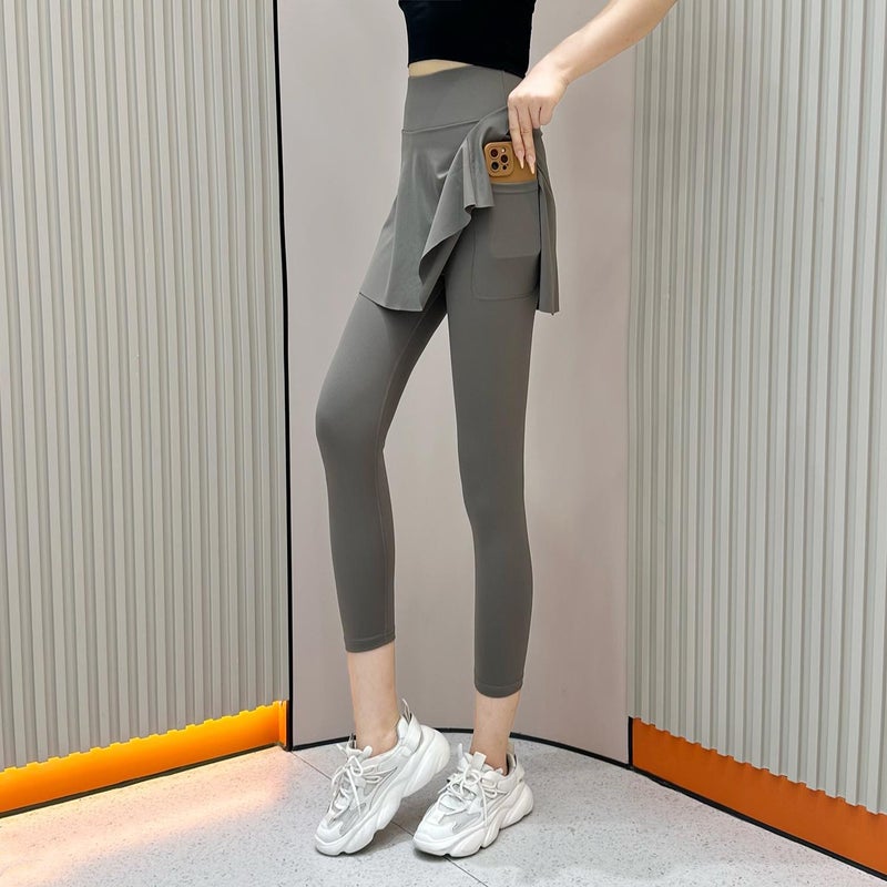 Summer High-Waist Capri Skirt Pants Fashion Yoga Grey Cafe - Image 1