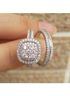 Luxurious Couple Ring Set, Plated White Gold Q005 White Gold