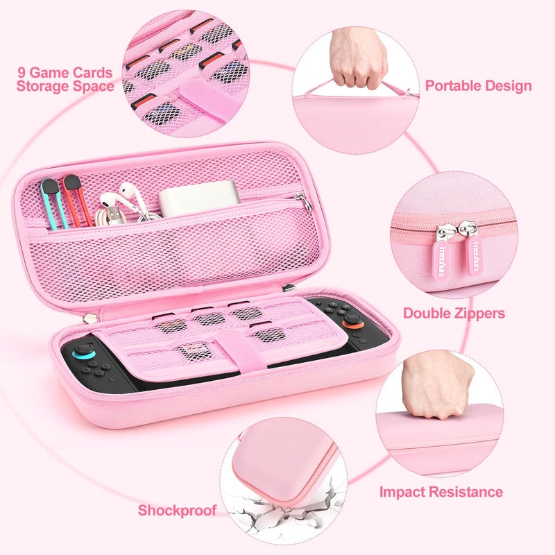 innoAura Switch 2 Case 14-in-1 Bundle for NS Switch 2 (2025), with Carrying Case, Protective Cover, Thumb Grips, Screen Protector, Cute Pendant and Sticker, Pink - Image 3