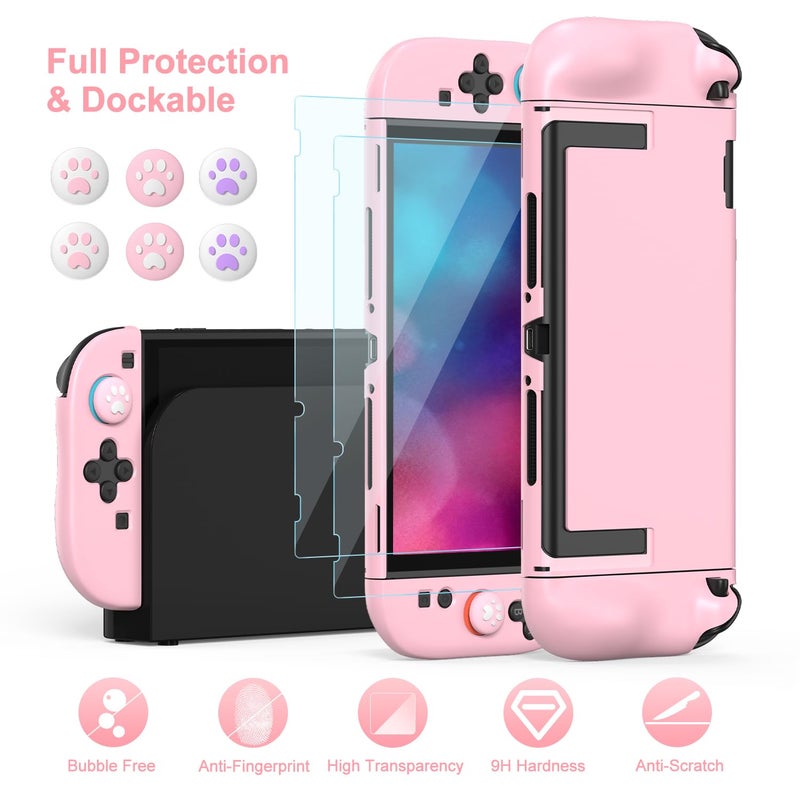 innoAura Switch 2 Case 14-in-1 Bundle for NS Switch 2 (2025), with Carrying Case, Protective Cover, Thumb Grips, Screen Protector, Cute Pendant and Sticker, Pink - Image 5