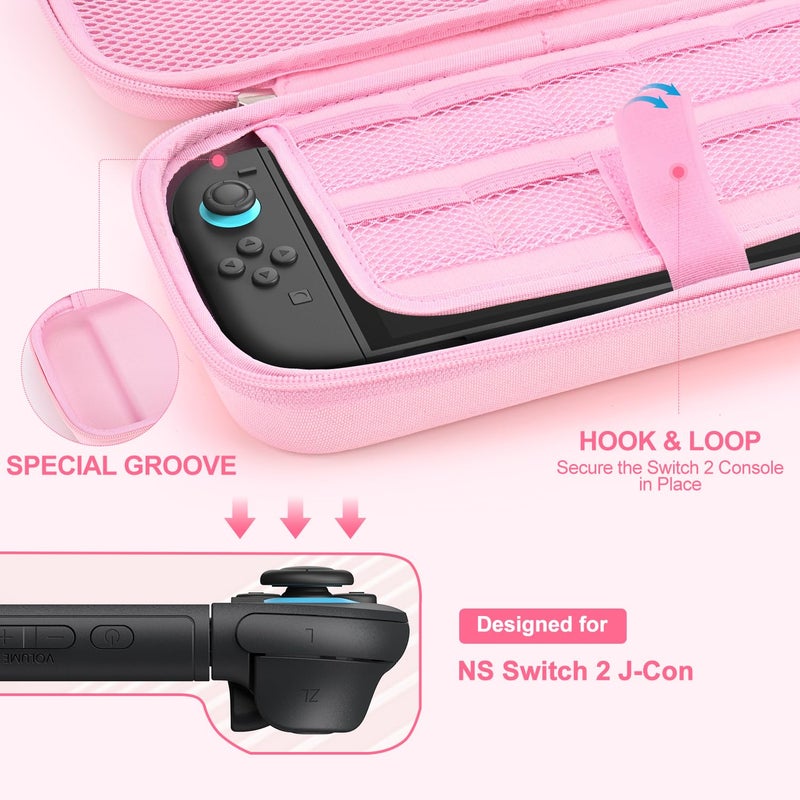 innoAura Switch 2 Case 14-in-1 Bundle for NS Switch 2 (2025), with Carrying Case, Protective Cover, Thumb Grips, Screen Protector, Cute Pendant and Sticker, Pink - Image 4