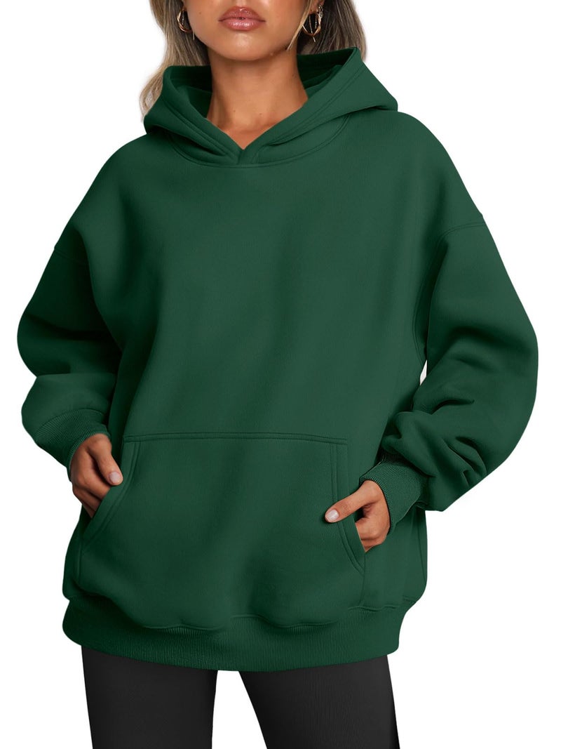 Trendy Queen Womens Oversized Hoodies Fleece Sweatshirts Fall Fashion 2025 Pullover Sweaters Winter Clothes Dark Green M - Image 1