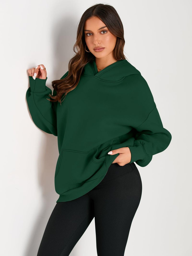 Trendy Queen Womens Oversized Hoodies Fleece Sweatshirts Fall Fashion 2025 Pullover Sweaters Winter Clothes Dark Green M - Image 2