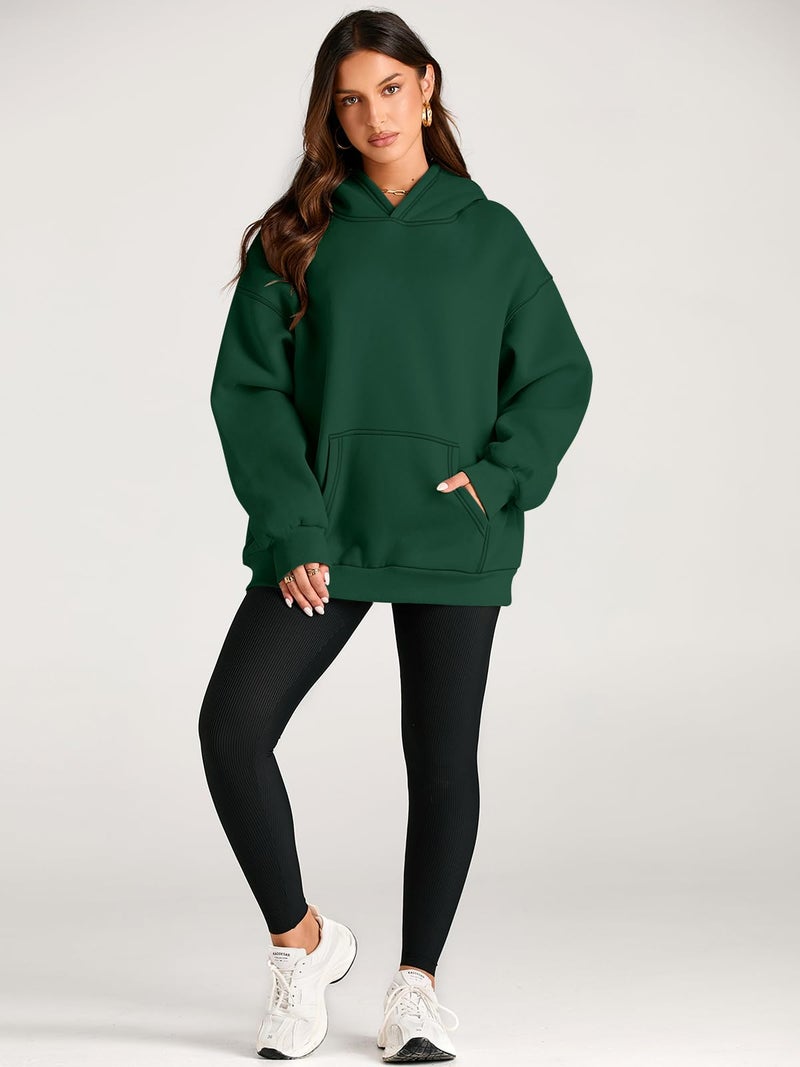 Trendy Queen Womens Oversized Hoodies Fleece Sweatshirts Fall Fashion 2025 Pullover Sweaters Winter Clothes Dark Green M - Image 5
