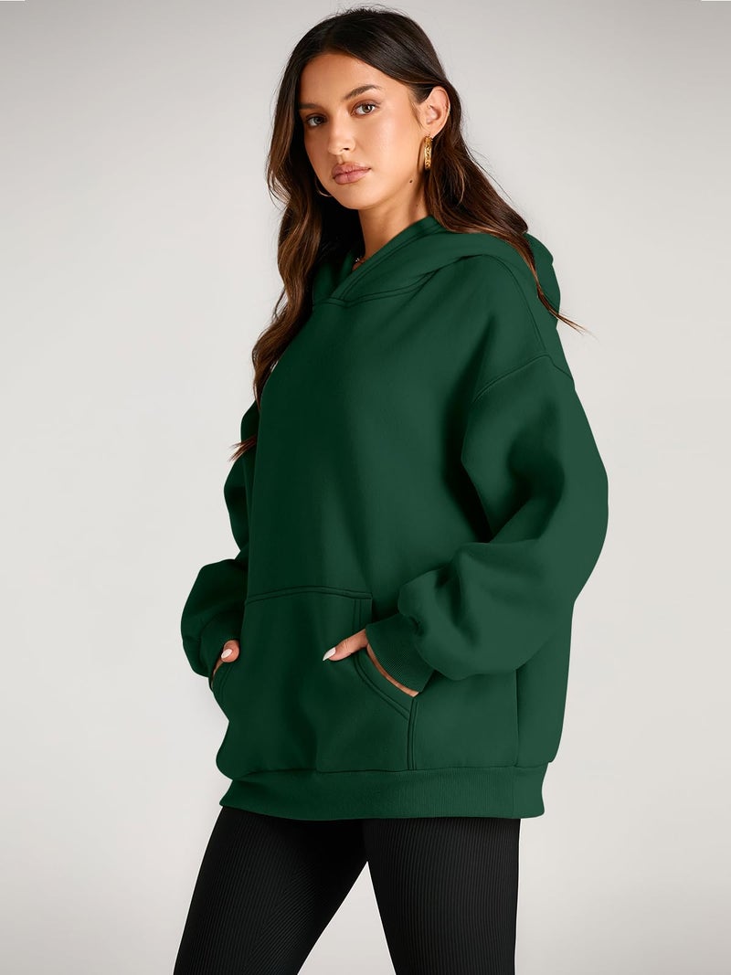 Trendy Queen Womens Oversized Hoodies Fleece Sweatshirts Fall Fashion 2025 Pullover Sweaters Winter Clothes Dark Green M - Image 3